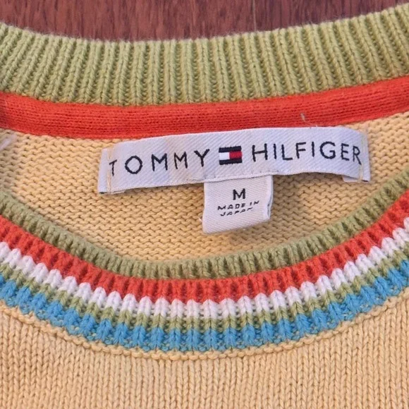 Tommy Hilfiger Women Yellow Striped Collar Sweater M Made in Japan Spring Cozy - Picture 2 of 10